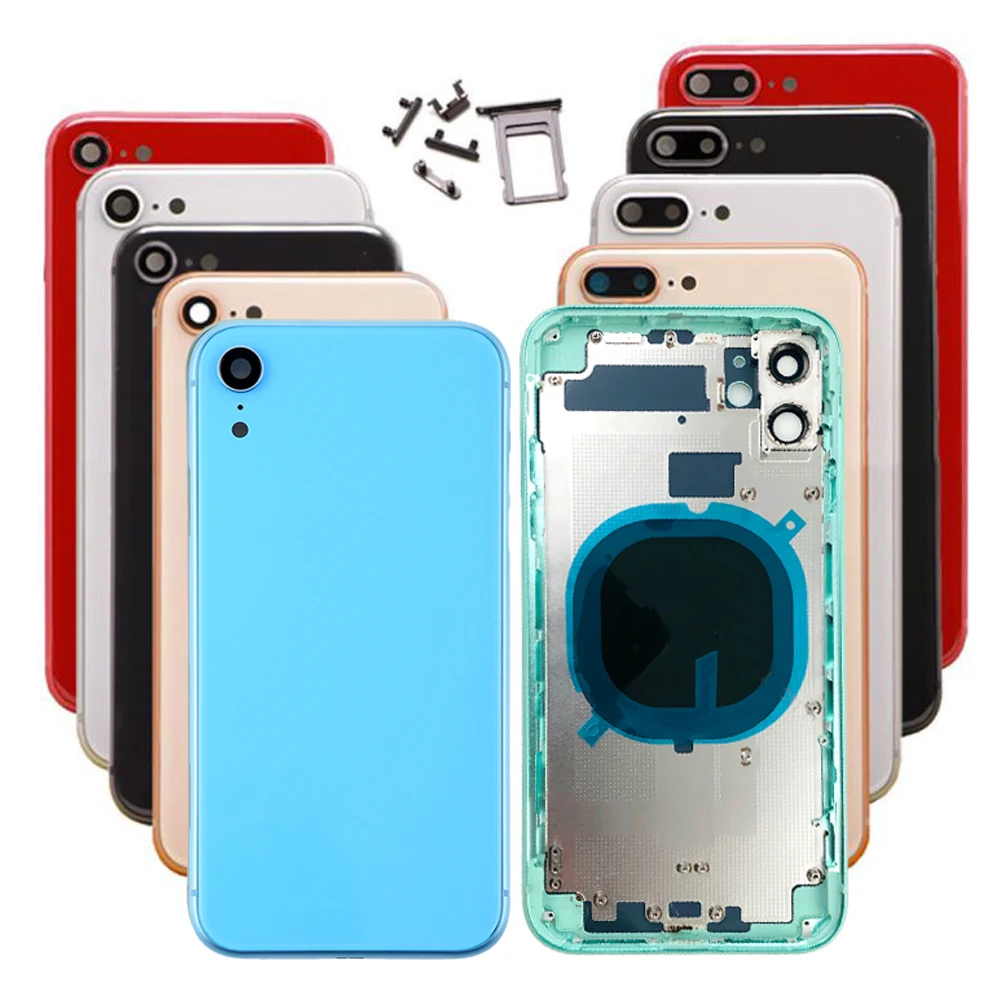 10개 고품질 8 Plus X XR XS Max SE2 후면 하우징 커버 배터리 유리 뒷문 섀시 프레임 본체