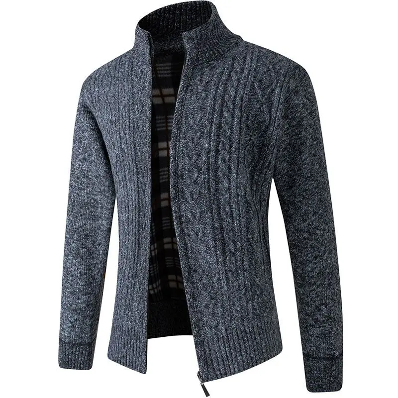 2023 Autumn and Winter Men's New Fashion Solid Color Casual Sweater Thickened Standing Collar Loose and Comfortable Knitted Coat