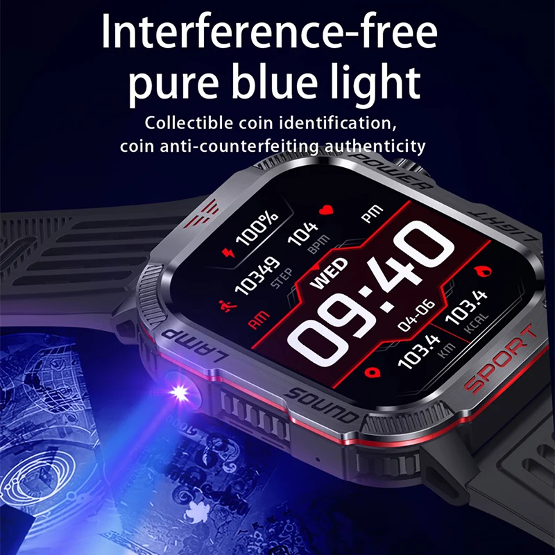 Outdoor Military GPS Smart Watch Men Flashlight 600mAh Compass Waterproof Outdoor Sport Tracker Bluetooth Call Smartwatches Man
