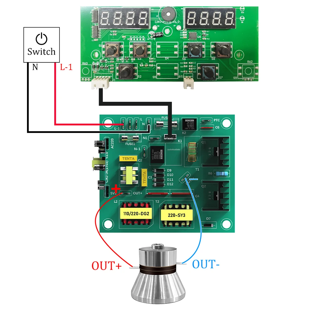 초음파 클리너 PCB 드라이버 보드 회로 기판 키트, 40KHz 초음파 변환기 포함, 60W