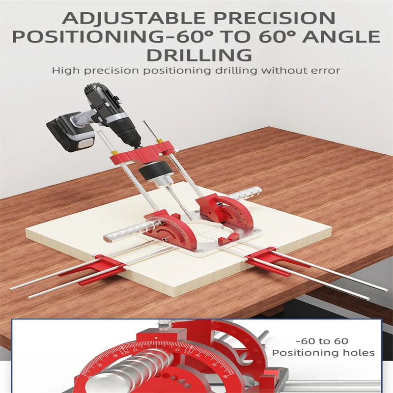 Aluminum Woodworking Drill Guide with Adjustable Height and Angle