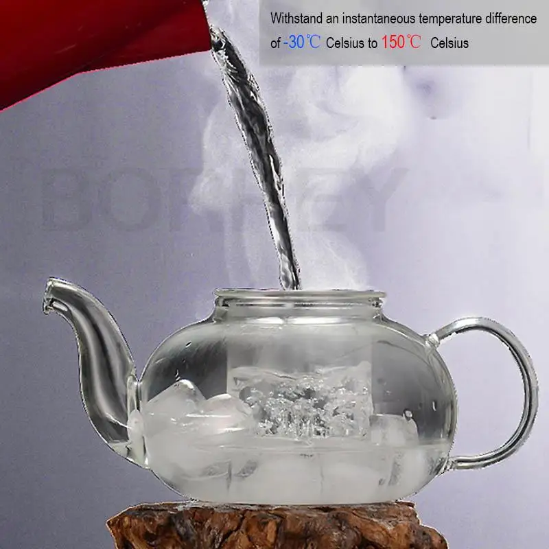 BORREY Glass Tea Set Heat Resistant Glass Tea Infuser Tea Pot Double Wall Glass Cup Kung Fu Tea Set Puer Kettle Gas Stove Teapot