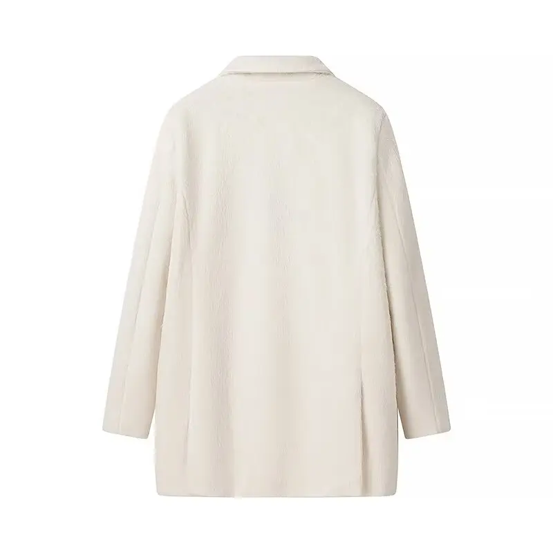 Streetwear Long Hairy Shaggy Blazer Boyfriend Retro Women Back Double Slit Front Pockets Loose Oversized Suit Fashion Coat