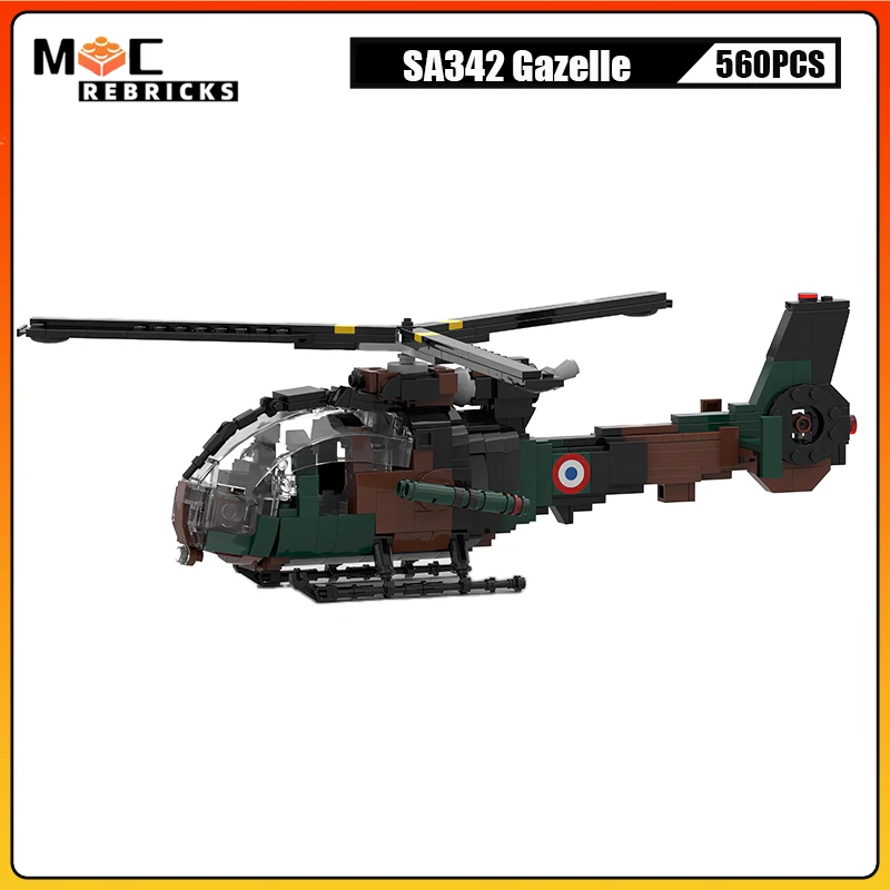 

MOC French Light Helicopter SA342 Gazelle Battle Aircraft Cold War Army Fighter Building Block Assembly Airplane Model Brick Toy