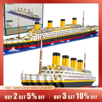 Titanic Micro Mini Building Blocks Set, 1860Pcs Titanic Toy Ship Model Building Bricks, 3D Puzzle Sets DIY Educational Toys