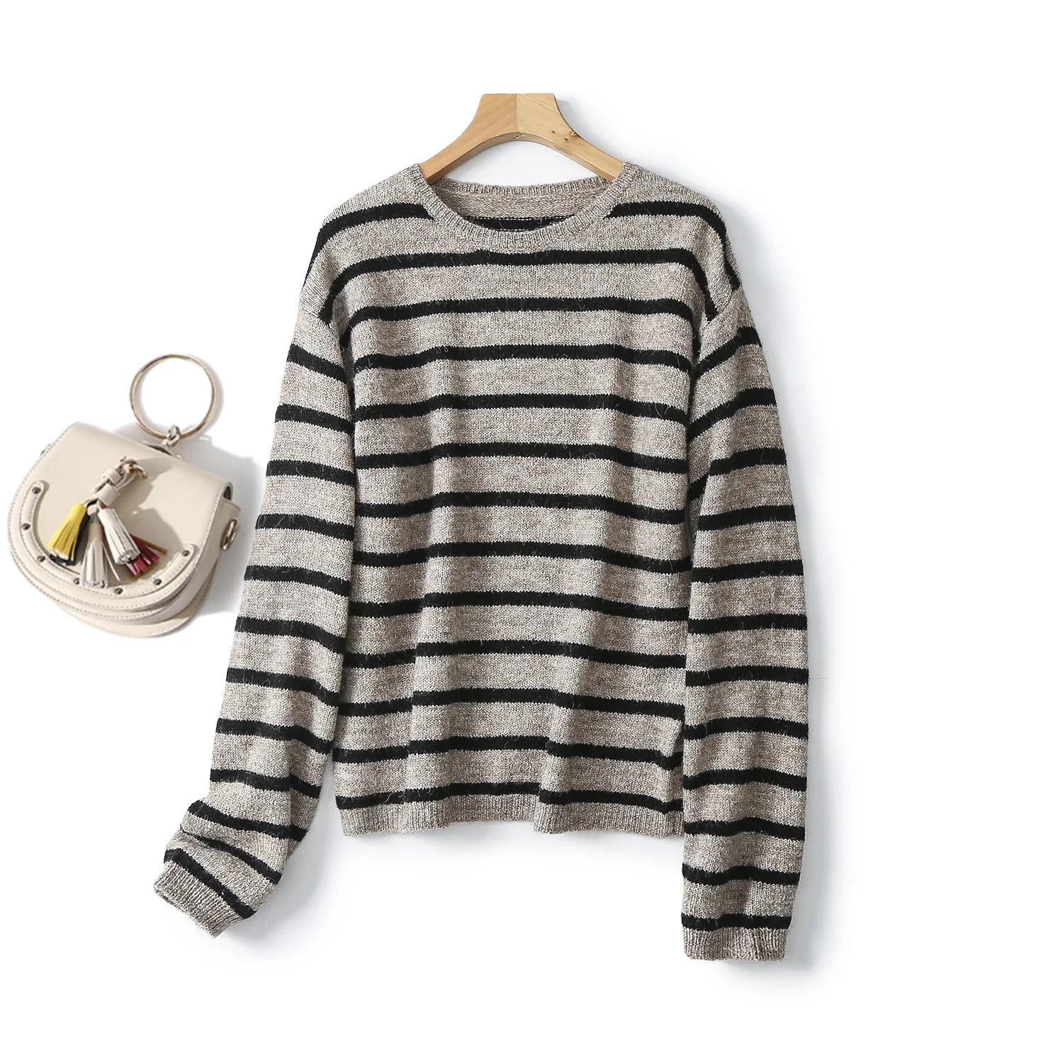 

Ethereal MD 2024 new style of Women's casual lazy soft waxy striped crew-neck sweater sweater