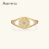 ANDYWEN 925 Sterling Silver Gold Star Zircon Shinny Round Thick RIngs Women Rock Punk Classic Fashion Jewelry 2021 Wedding