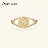 ANDYWEN 925 Sterling Silver Gold Star Zircon Shinny Round Thick RIngs Women Rock Punk Classic Fashion Jewelry 2021 Wedding