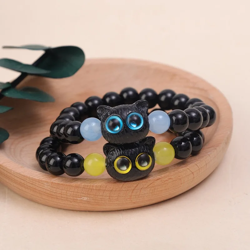 New Lovely Black Cat Bracelet Women Men Cute Cartoon Bangle Funny Animal Beaded Wristband Girls Lovable Handmade Jewelry Gifts