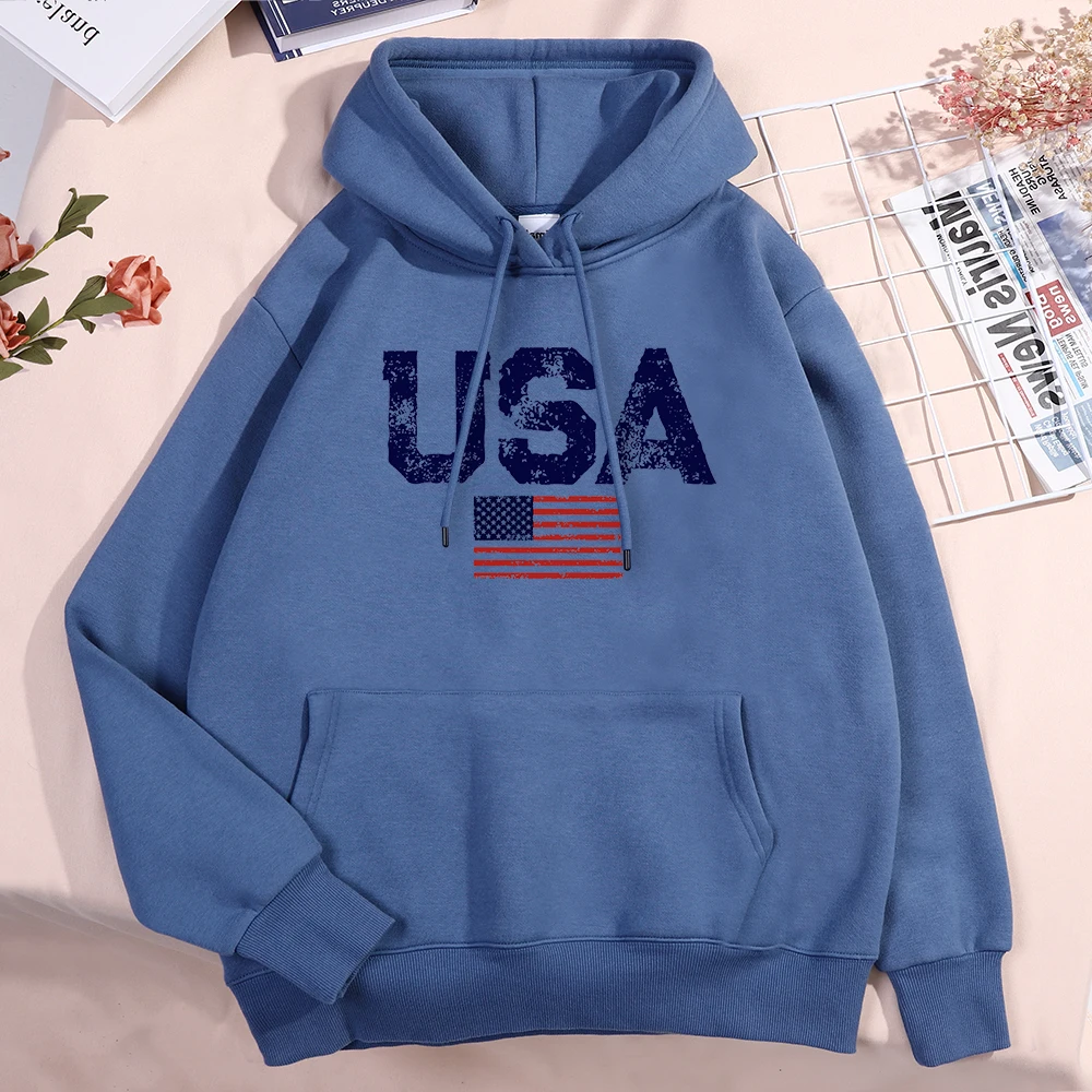Usa Letters American Flag Stars And Stripes Hoodie Men Women Fleece Hoody Fleece Oversize Sweatshirt Autumn Pocket Clothes