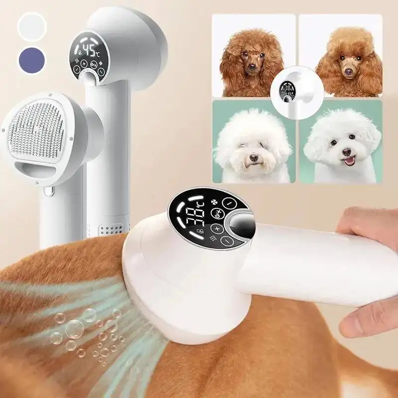 2-in-1 Low Noise Pet Hair Dryer With Slicker Brush 4-gear LED Display Intelligent Temperature Control Dog Cat Grooming Blower 1
