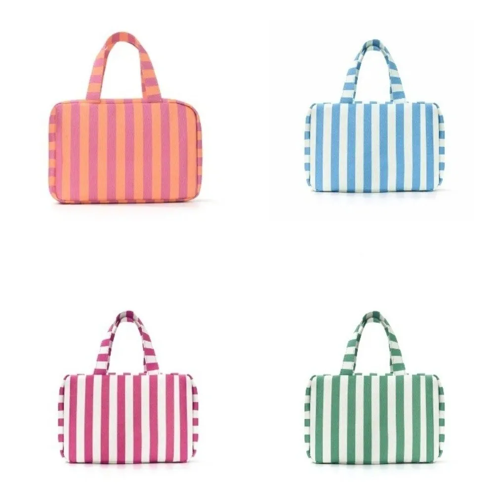 Portable Hanging Travel Toiletry Bag 4-Fold with Hook Makeup Bag Large Capacity Striped Cosmetic Bag Travel 3