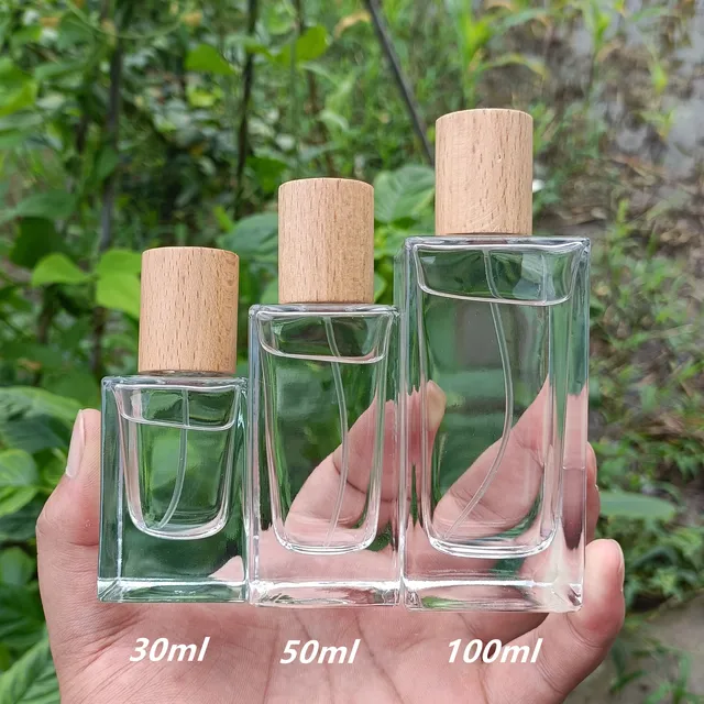 Transparent black glass perfume bottle 50ml 100ml flat square bayonet men's fragrance  bottle cosmetic spray empty bottle - AliExpress