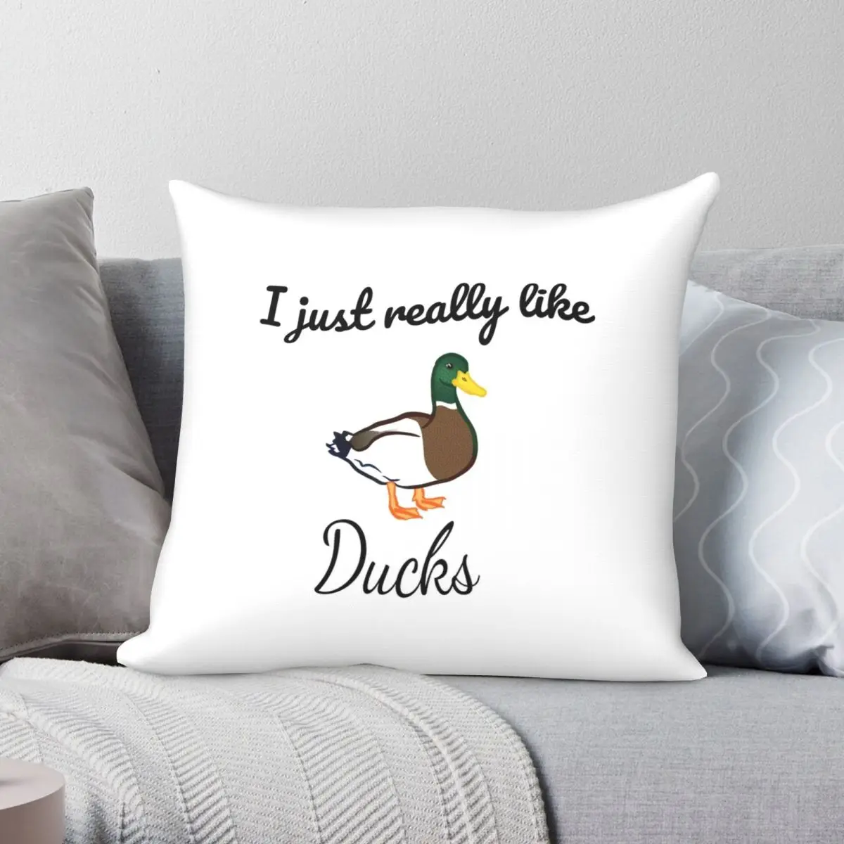 

I Just Really Like Ducks Square Pillowcase Polyester Linen Velvet Creative Zip Decor Throw Pillow Case Home Cushion Case 18"
