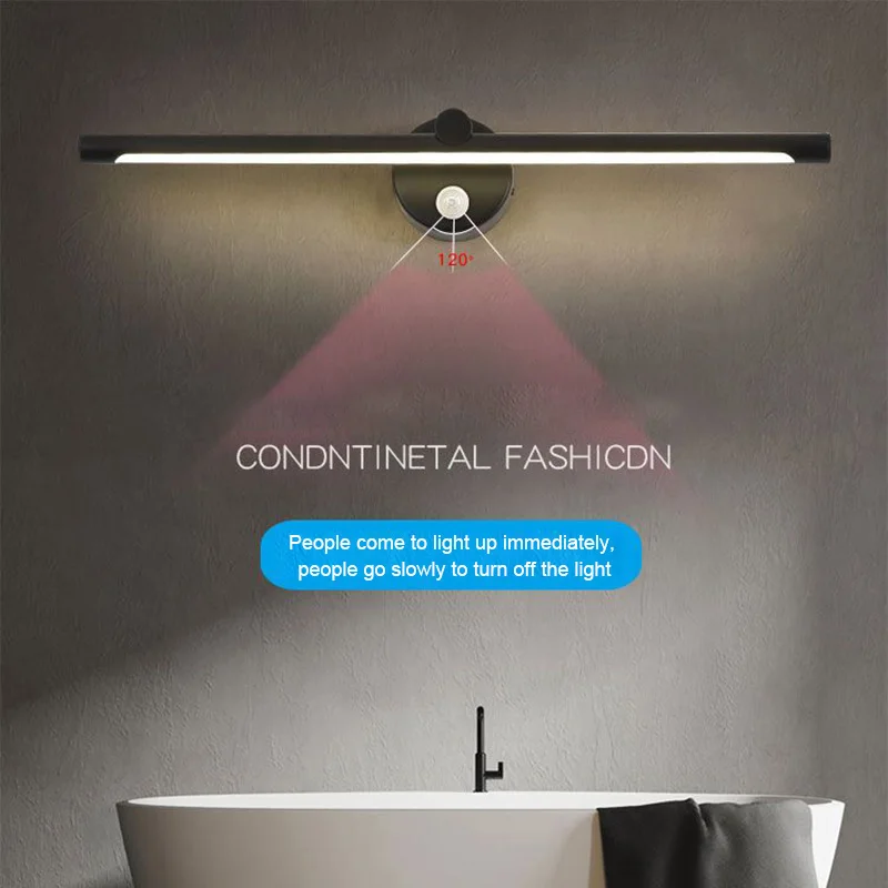 Mirror Light LED Wall Lamp With Switch Touch Dimming Motion Sensor Bathroom Wall Light 40cm 55cm AC85 - 265V Indoor Lighting