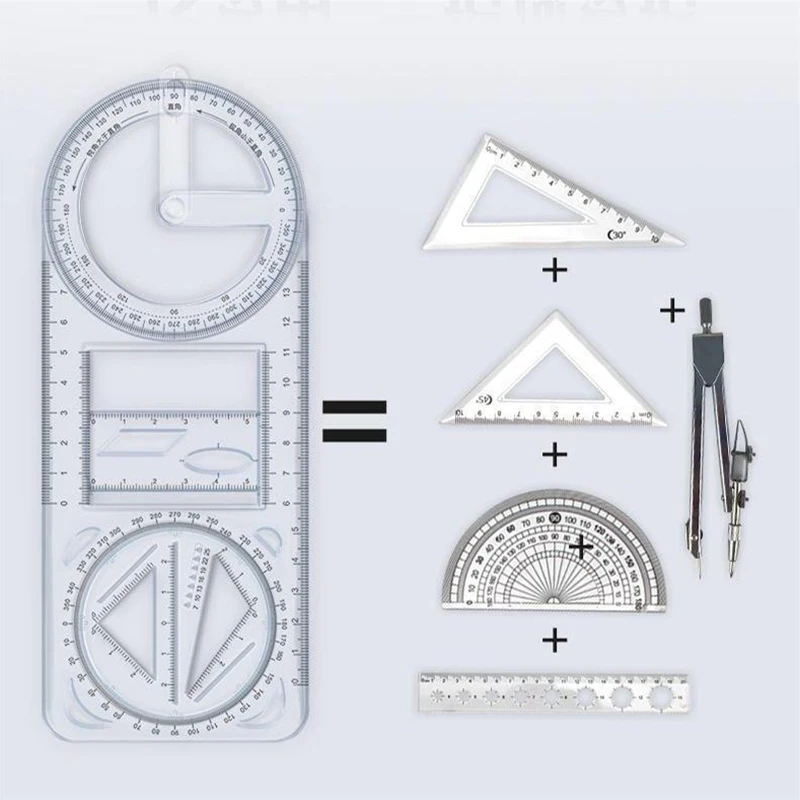 Geometric Drawing Ruler 1PCS Multi Functional 360 &deg; Movable Geometric Drawing Ruler For Primary School Mathematics Students Portable Transparent 3D Flat