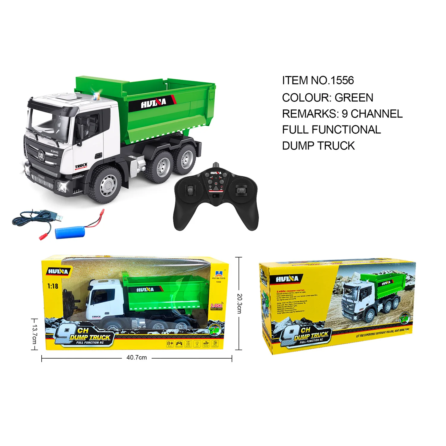 Huina 9Ch Rc Dumper Car 1/18 1556 2.4Ghz Radiocomando Ribaltabile Modello Rtr Regali Per Bambini Th20377