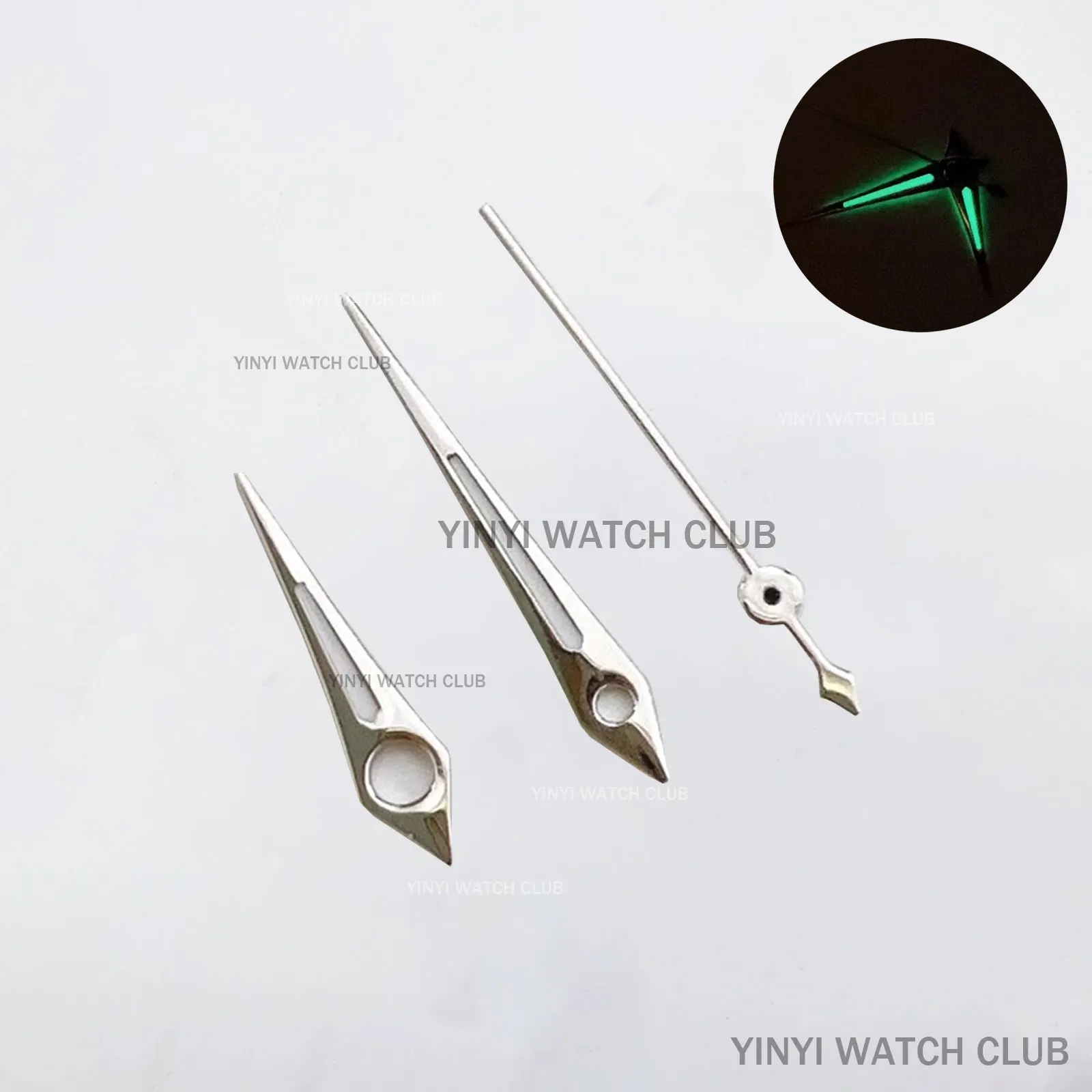 

Аксессуары для часов, шпильки для часов, серебряные, простые, полированные, с зеленым свечением, ночные часы, руки подходят для движения NH35/NH36/4R36/7S