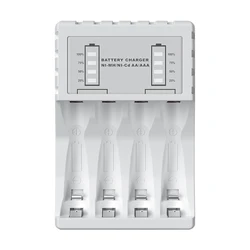 Universal 4 - Slot Rechargeable Battery Charger with LED Display and USB Cable for AA/AAA Batteries (White)