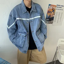 

Men Motorcycle Denim Jacket Trendy Brand Personality Denim Jacket Spring and Autumn Men Fashion Loose Casual Work Jacket