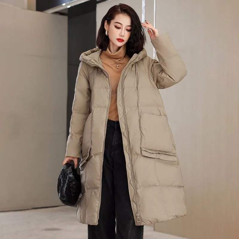 2023 New Women Down Jacket Winter Coat Female Mid Length Version Parkas Loose Large Size Thick Outwear Hooded Slim Fit Overcoat