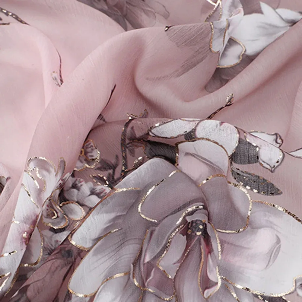 

Chiffon Fabric Pink Printed Fabric Soft Transparent Comfortable Exquisite Workmanship Polyester For Dressmaking