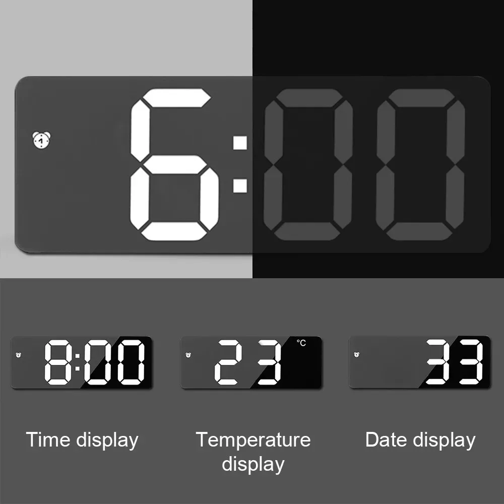 Smart Alarm Clock Bedside Table Led Alarm Clock Digital Children's Electronic Alarm Clock Curved Screen Mirror Temperature 4