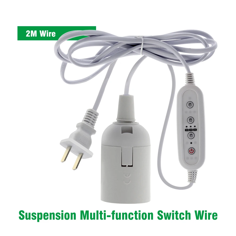E27 Lamp Base for LED Grow Bulb with 2M 4M 5M Power Cord Button / Timing Switch Grow Light Accessories AC100-250V 50/60Hz 6A