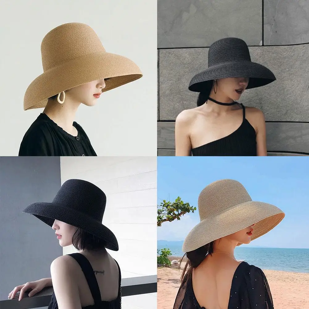 

Шляпа Женская Солнцезащитная в стиле ретро, элегантная Соломенная Панама с широким покрытием, летняя яркая однотонная круглая, N6X7