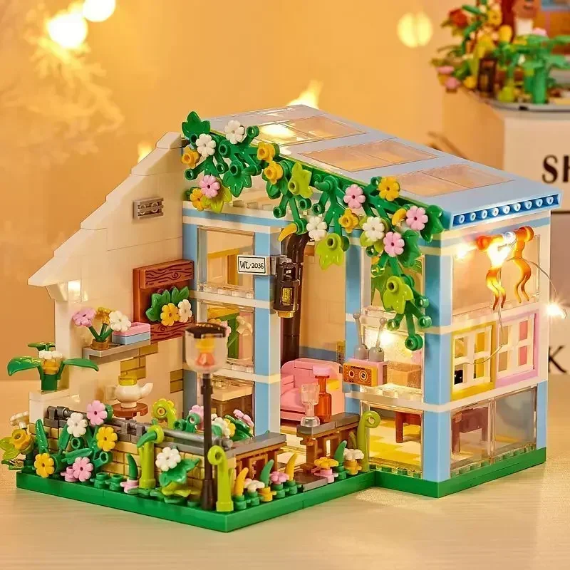 Miniso Fairy Tale Town Flower Room Building Brick Building City Street View Girls Toy Gifts