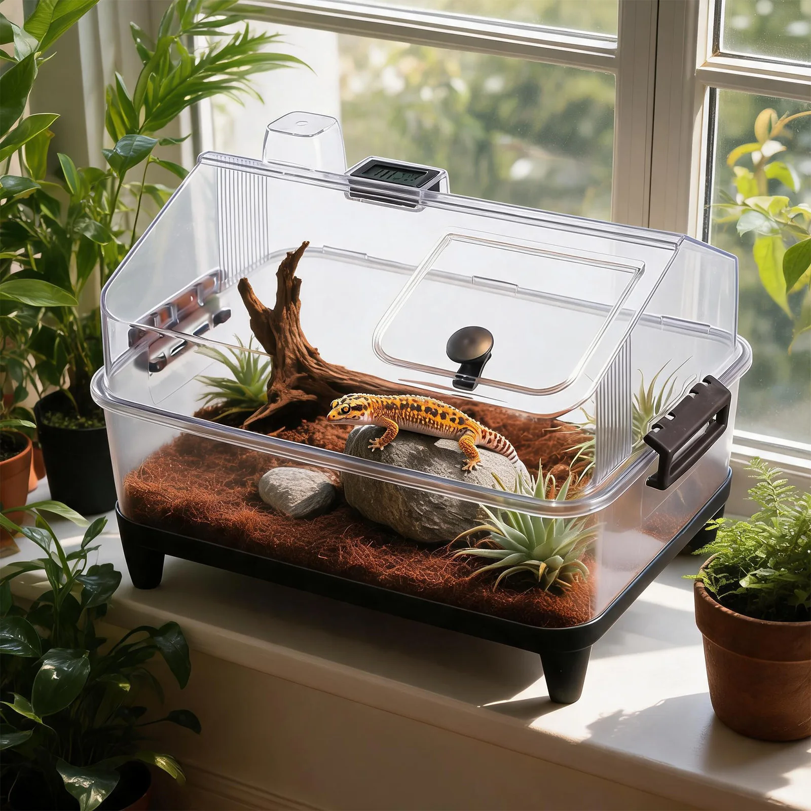Small Reptile Terrarium Kit With Lid, Acrylic Tank, Heating Pad, Hygrometer, Hide & Bowl For Gecko Lizard Tarantula Frog Crab 2