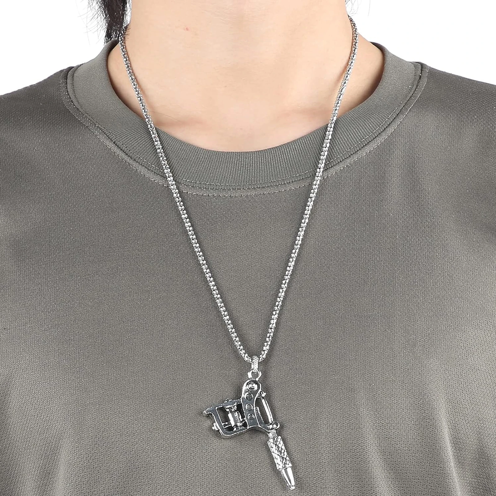 Unisex Tattoo Machine Stainless Steel Pendant Necklace Vintage Tattoo Artist Fashion Jewelry Accessories Gifts