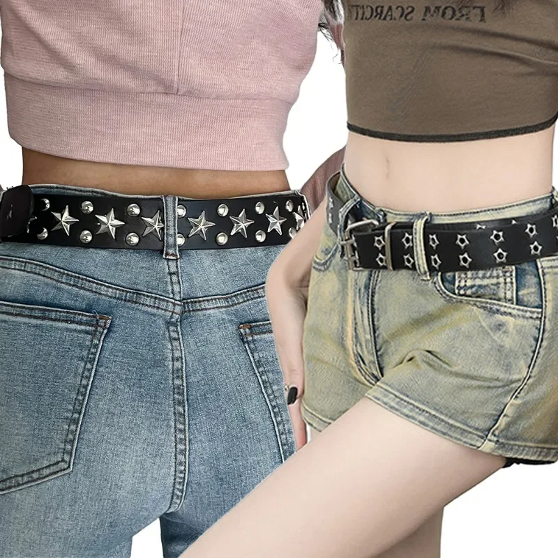 

Vintage Metal Rivet Star Belt for Women Men Leather Hip Hop Versatile Casual Punk Jeans Decorative Belt Unisex Fashion Waistband