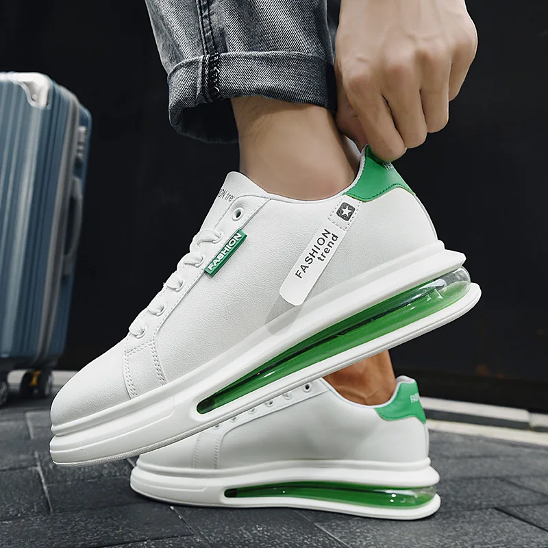 Fashion New Arrivals Men's White Sneakers Platform Air Cushion Shoes Men Casual Shoes Leather Lightweight Men's Casual Sneakers