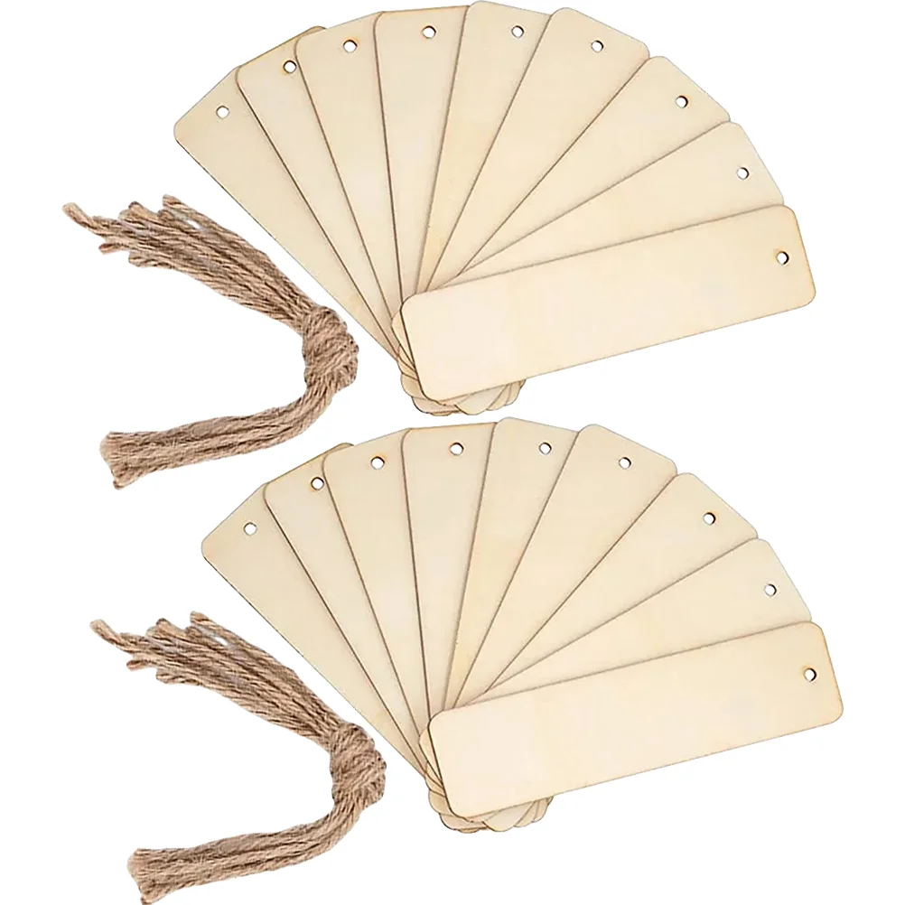 

20 pcs Unfinished Bookmark Unpainted Wood Bookmark Wood Blank Bookmark with Ropes
