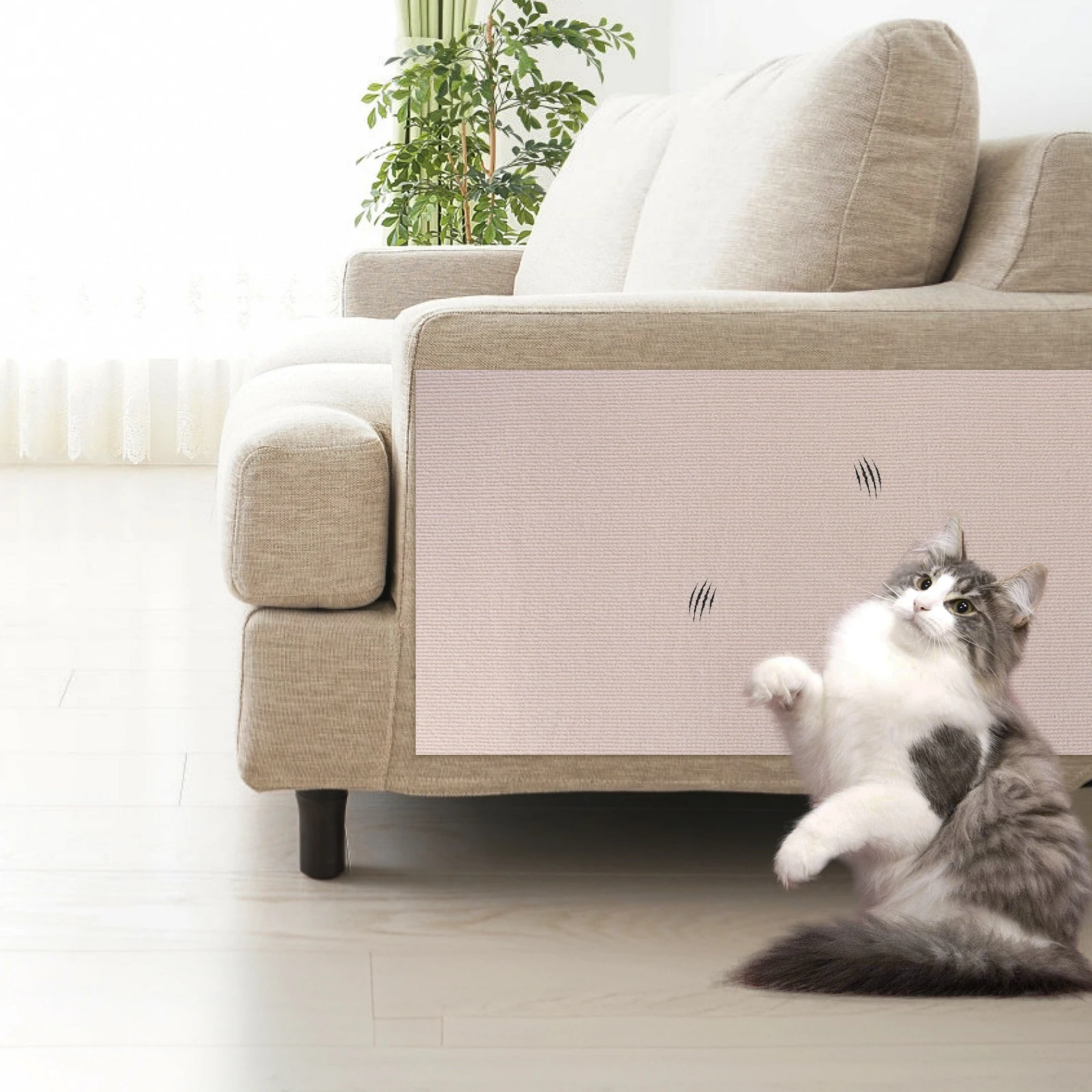2Pcs Cat Scratching Mat Cat Scratch Carpet Trimmable DIY Cat Scratching Pad Self-Aadhesive for Couch Sofa Furniture Protect