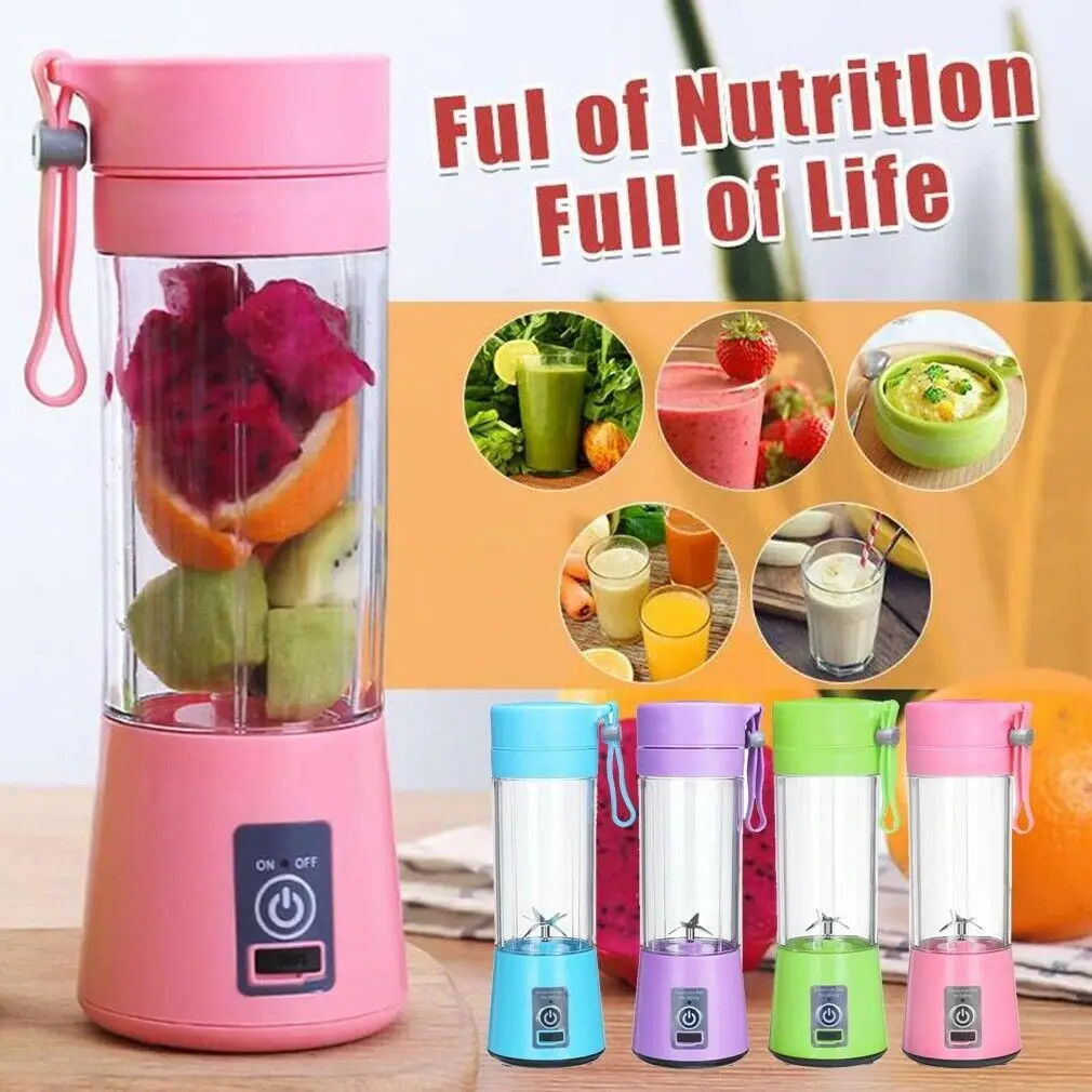 Portable Fruit Juice Cup USB Rechargeable  Electric 6 Blades Juicer Cup Machine Mini 380ml Blender Fruit Smoothie Food Juicer