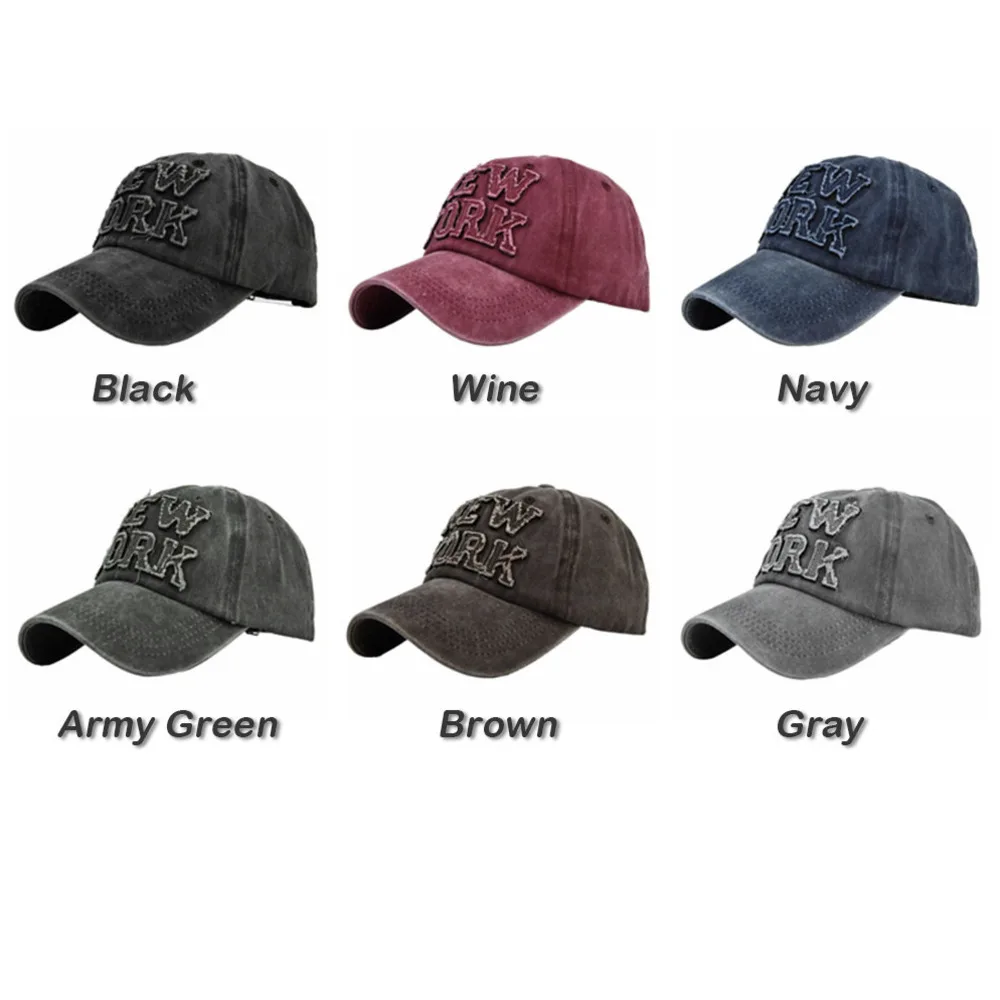Washed Baseball Cap New York 3d Embroidered Curved Brim Hat_voghion.com