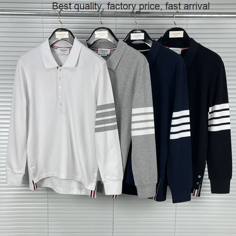 

High quality luxury brand Fashion TB THOM Brand Shirts Men Casual Cotton s Slim Turn Down Collar Full Striped Solid Spring Autum