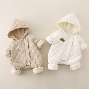 AYNIGIELL أواخر الخريف أوائل الشتاء الطفل بذلة سميكة الدافئة الرضع مقنعين داخل الصوف السروال القصير الوليد الملابس المبطنة بالقطن 2