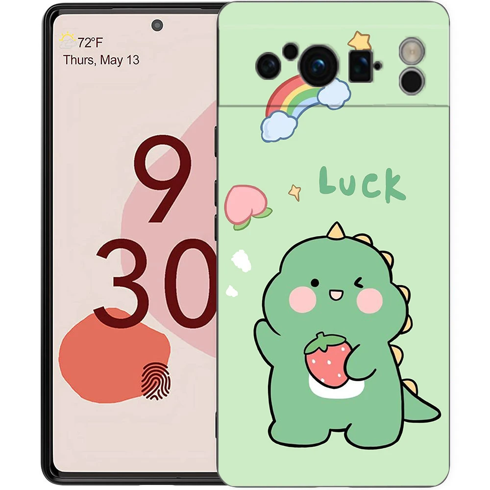 Adorable Dinosaur Bear Couple Shockproof Black Silicone Phone Case