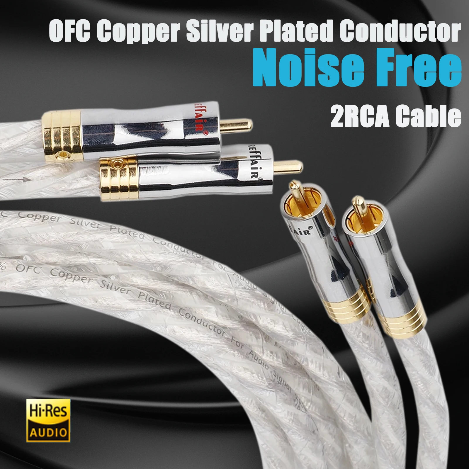 HiFi RCA-Kabel (6N OFC Kupfer, versilbert) 2RCA auf 2RCA mit vergoldeten RCA-Steckern, HiFi RCA-Verbindungskabel