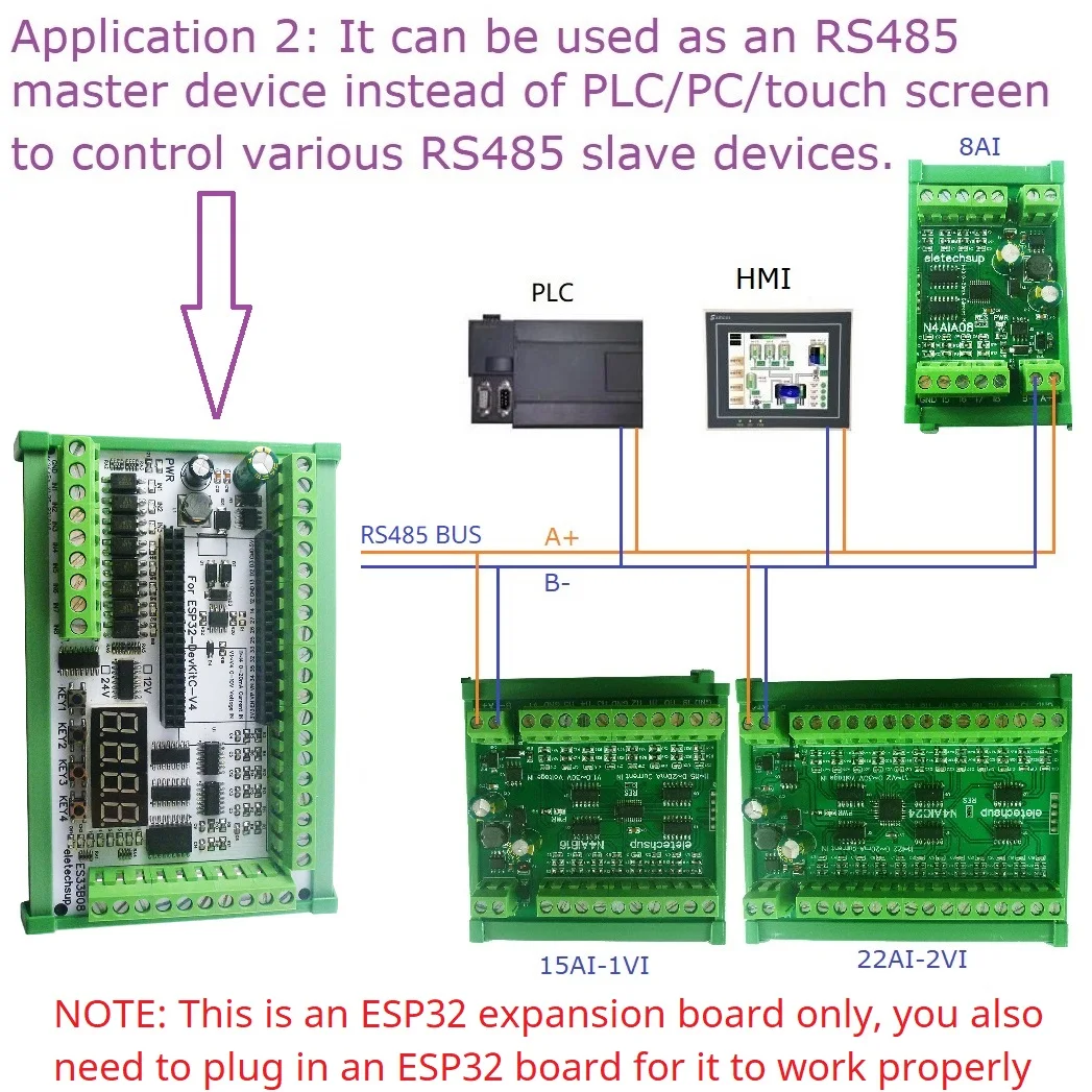 아날로그 컬렉션 와이파이 릴레이 스위치 DIY 확장 보드, 8AI-8DI-8DO DC 12V 24V ESP-WROOM-32 ESP32, RS485 4-20MA 0-5V 0-10V
