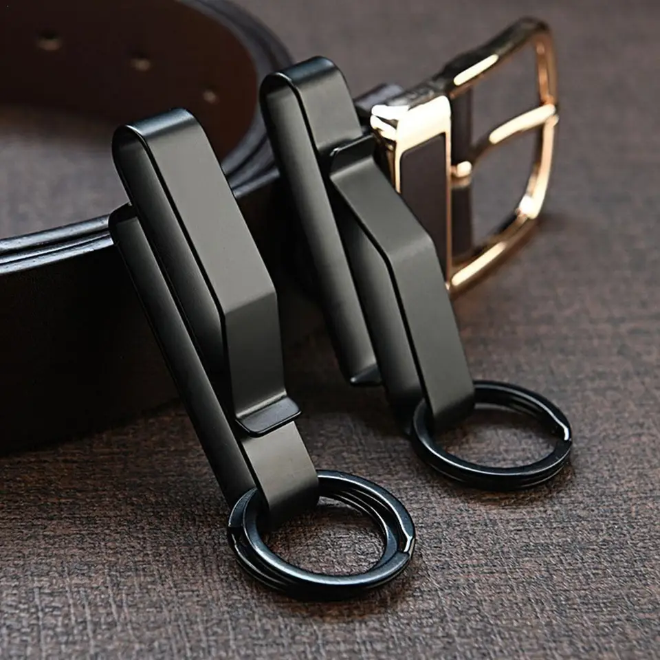Naapesi 2pz Portachiavi per Cintura, Clip per Chiave con 4pcs Anello in Acciaio Inossidabile, Portachiavi Tattico, Adatto per Uomini, Donne, Ufficio, Polizia e agenzie del Fuoco (Nero