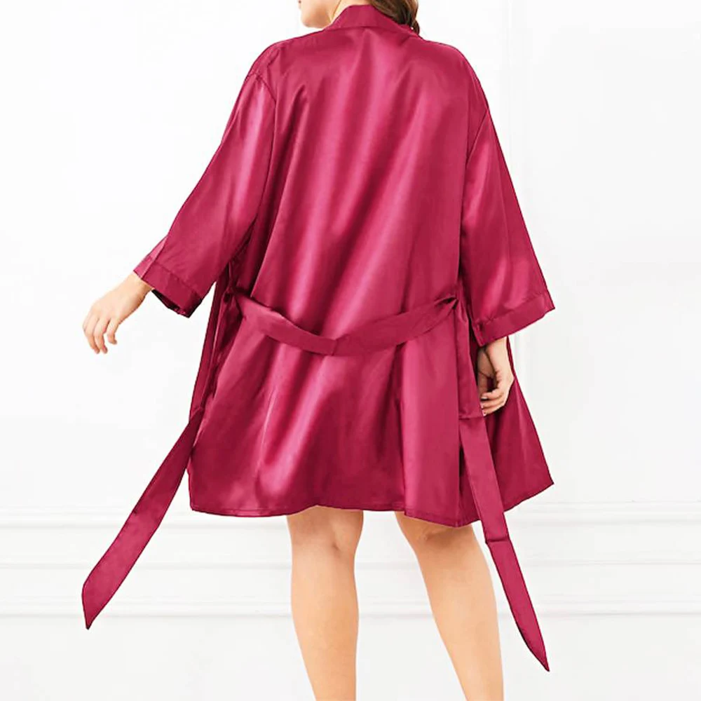 Women Robes Solid Sleepwear Hot Sexy Bathrobe Plus Size Robe Dress Long Sleeve Nightdress Smooth Soft Comfortable Nightwear