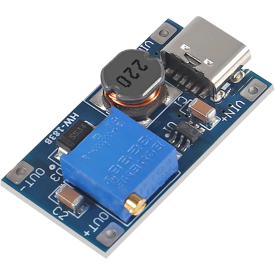 MT3608 Adjustable Voltage Regulator Pack - 10pcs Boost Converter Modules with Micro USB Type-C Connection