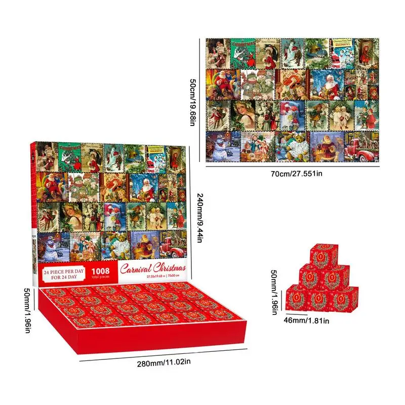 1008 Pieces Puzzle Advent Calendar for Kids Christmas 24 Days Surprise Countdown Puzzles Set Cute Calendar Puzzles Gift Box