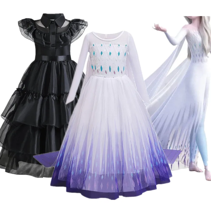 Wednesday Fancy Cosplay Girls Princess Dress Snowflake Costume For Halloween Christmas Kids Party Dresses Holiday Girls Clothing