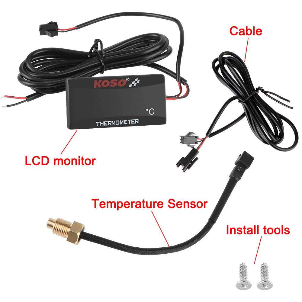 Motorcycle Thermometer with Red and Blue Indicator and Sensor for Water Tank Temperature Monitoring (0~120°C)