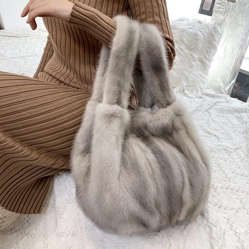 Whole skin mink fur bag, soft face mink fur, convenient vest bag, vest, large capacity handbag, winter women's bag